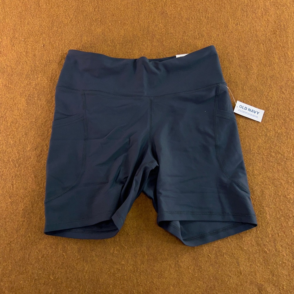 Old Navy Womens Large Navy Blue PowerSoft 6" High Rise Bike Shorts NWT